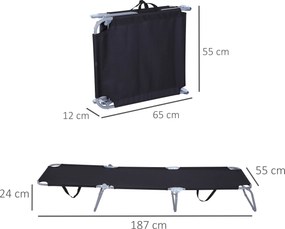 Outsunny Leżak Plażowy Czarny z Regulowanym Oparciem Składany Idealny na Balkon i Taras do 120 kg | Aosom PL