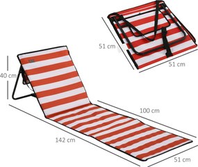 Outsunny Leżak plażowy, składany, regulowane oparcie, kieszeń na boku, miękka poduszka, stalowa rama, Czerwony, 142x51x40cm