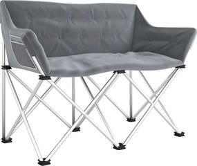 Outsunny Składane Krzesło 2-osobowe Campingowe z Podłokietnikami i Boczną Kieszenią, Obciążenie do 240kg, Szare