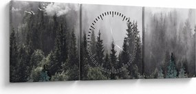 Obraz - Las z ilustrowanymi elementami (z zegarem) (90x30 cm)