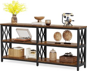 Stolik konsolowy z półkami do przechowywania, 180 cm, industrialny stolik kawowy z 3 poziomami do salonu