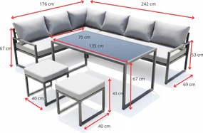 Zestaw mebli ogrodowych Borello XLS2013 - narożnik z 2 pufami i stołem obiadowym