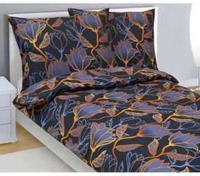 Bellatex Pościel bawełniana Kwiat ciemnoniebieski,140 x 200 cm, 70 x 90 cm