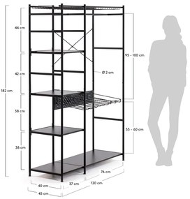 Czarny regał do szafy garderobianej Kave Home Storn, wys. 182 cm