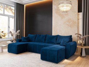 Masseno Narożnik MADISON z funkcją spania i pojemnikiem na pościel Narozniki U, Rozkładana sofa - Niebieski, KRONOS 09