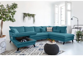 Turkusowa rozkładana sofa w kształcie litery "U" Miuform Charming Charlie, prawostronna