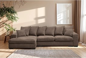 Narożnik z funkcją spania i pojemnikiem, Sofa w kształcie L Gabon L, tkanina Zoom, Brązowy, Lewy