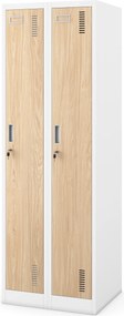 Szafka pracownicza dwukomorowa biała, dąb sonoma, 600x1800x500 mm: KACPER II Eco Design