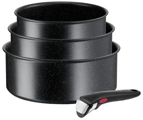 Garnki zestaw z nieprzywierającą powierzchnią/z odpinaną rączką 3 szt. aluminiowe odpowiednie na indukcję INGENIO Black stone L3998902 – Tefal