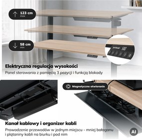 Biurko elektryczne z regulacją wysokości ergonomiczne antracytowe/dąb sonoma,1600x800 mm: ARIA
