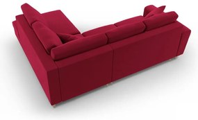 Czerwony aksamitny rozkładany/ze schowkiem narożnik (prawostronny/w kształcie litery L) Kyoto – Cosmopolitan Design