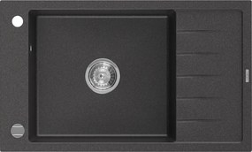 Mexen Elias zlewozmywak granitowy 1-komorowy z ociekaczem 795 x 480 mm, czarny nakrapiany, syfon chrom - 6511791005-76