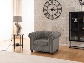 Szary aksamitny fotel typu chesterfield York Blik – Ropez