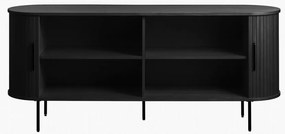 Czarna niska komoda w dekorze dębu z drzwiami przesuwnymi 76x180 cm Nola – Unique Furniture