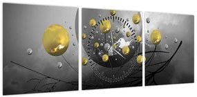 Obraz złotych abstrakcyjnych kul (z zegarem) (90x30 cm)