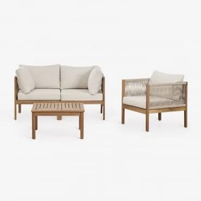 Branson Acacia Wood 2-częściowy Modułowy Zestaw Wypoczynkowy Z Podłokietnikami, Fotelem I Stolikiem Kawowym Gardenia Biel & Akacja Brąz - Sklum