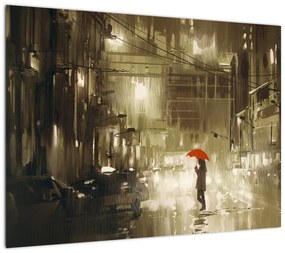 Obraz na szkle - Kobieta w deszczową noc (70x50 cm)