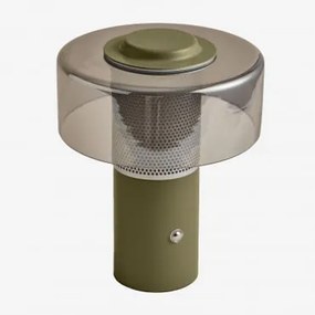 Bezprzewodowa Lampa Stołowa Led Elfriede Ze Szkła I Stali Intensywny Verde Olive - Sklum