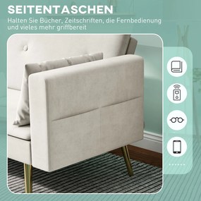 HOMCOM 2-osobowa sofa do spania, regulowane oparcie, miękkie poduszki, pokrycie w wyglądzie aksamitu, do salonu, pokoju gościnnego, Beżowy | Aosom PL