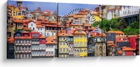 Obraz - Ribeira, Portugalia (z zegarem) (90x30 cm)