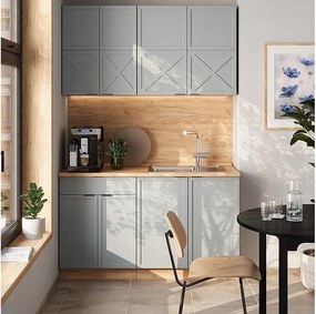 Pojedyncza kuchnia jasnoniebiesko-szary/złoty dąb 140x60x81.6 fame-line