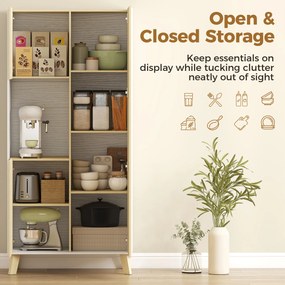 HOMCOM Szafka kuchenna 170 cm, nowoczesna szafa z otwartą półką, regulowane półki, wygląd drewna naturalnego | Aosom PL