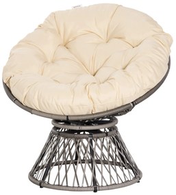 Outsunny Fotel Papasan Obrotowy z Poduszką Rattan Sztuczny Rama Metalowa Beżowy Komfort i Styl | Aosom PL