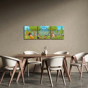 Obraz - Dzieci na placu zabaw (z zegarem) (90x30 cm)
