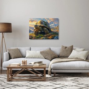 Obraz na szkle - Żółw i górski krajobraz (70x50 cm)