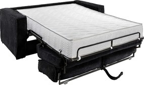 Kanapa 4-osobowa rozkładana typu ekspres z czarnego sztruksowego aksamitu  - Powierzchnia spania z szerokimi listwami 160 cm - Materac 22 cm z pianką z pamięcią kształtu LORETO