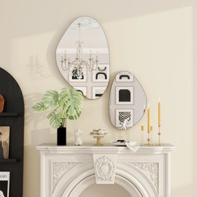 HOMCOM Zestaw 2 luster ściennych 70 x 46 cm, 49,5 x 31 cm Lustro z metalową ramą Lustro wiszące w kształcie kamienia, Czarny | Aosom PL