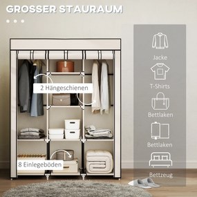 HOMCOM Szafa z tkaniny, rozwiązanie do przechowywania, 8 półek, 2 drążki na ubrania, kremowa