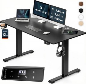 Regulowane biurko biurowe FLEXI, 160x75x72–117cm, czarne Casaria