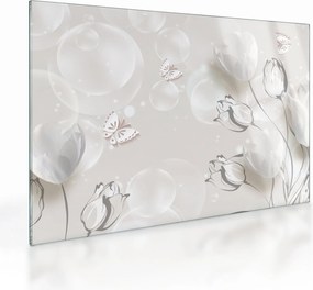 Obraz na szkle - Tulipany między bąbelkami (70x50 cm)