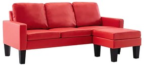 3-osobowa sofa z ekoskóry z podnóżkiem czerwona - Lencor 4Q