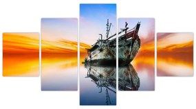 Obraz - Wschód słońca nad wrakiem łodzi (125x70 cm)