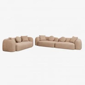 Zestaw Do Salonu Z Sofą Modułową 2-częściową I Sofą 3-osobową W Tkaninie Coco Gruba Tkanina Szenilowa Latte Brown - Sklum