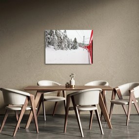 Obraz na szkle - Pociąg w zaśnieżonym krajobrazie (70x50 cm)