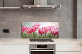 Szkło Ozdobne do Kuchni Malarski Obraz Tulipanów
