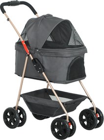 PawHut 3 w 1 Składany Wózek dla Zwierząt Domowych z 4 Kołami i Zdejmowaną Torbą dla Psów i Kotów, Szary