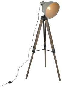 Inteligentna lampa stojąca na trójnogu w stylu industrialnym z drewna w kolorze szarym, w tym Wi-Fi A60 - LaosPrzemysłowy Oswietlenie wewnetrzne