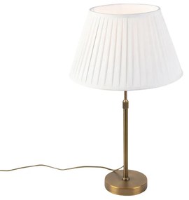 Lampa stołowa brązowa z plisowanym abażurem białym 35cm - Parte klasyczny/Antyczny Oswietlenie wewnetrzne