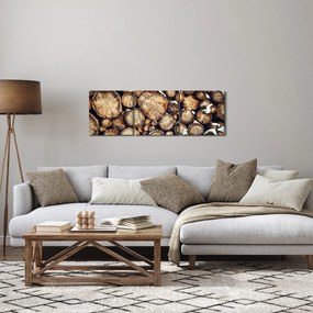 Obraz - Drewno w śniegu (z zegarem) (90x30 cm)