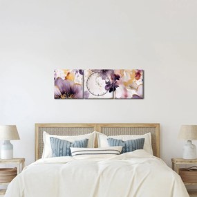 Obraz - Kwiaty akwarelowe (z zegarem) (90x30 cm)