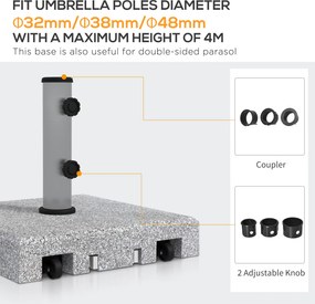Outsunny Podstawa pod Parasol z Granitu, 28 kg, Koła, dla Masztów 32/38/48mm, Szary