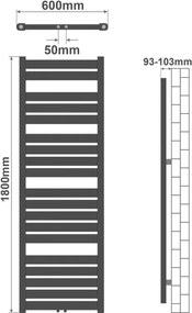 AQUAMARIN Grzejnik łazienkowy pionowy 180 x 60 cm, biały
