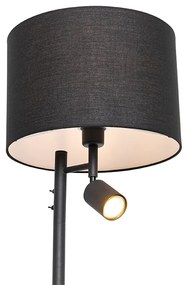 Lampa stojąca czarna z białym wnętrzem i lampką do czytania - Jelena Nowoczesny Oswietlenie wewnetrzne