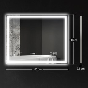 HOMCOM Lustro łazienkowe LED Bluetooth 80 x 100 cm przycisk dotykowy regulowane oświetlenie 3 kolory przeciwmgielne pamięć Srebrny