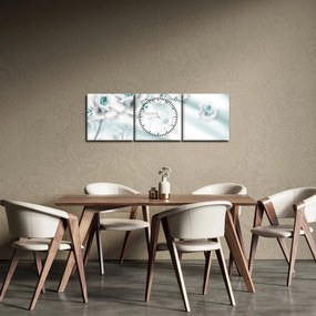 Obraz - Turkusowe kwiaty róży (z zegarem) (90x30 cm)