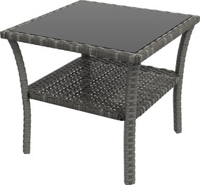 Outsunny Rattanowy stolik ogrodowy, 50 x 50 x 45 cm, odporność na warunki atmosferyczne, kwadratowy stolik z półką i szklaną płytą | Aosom PL
